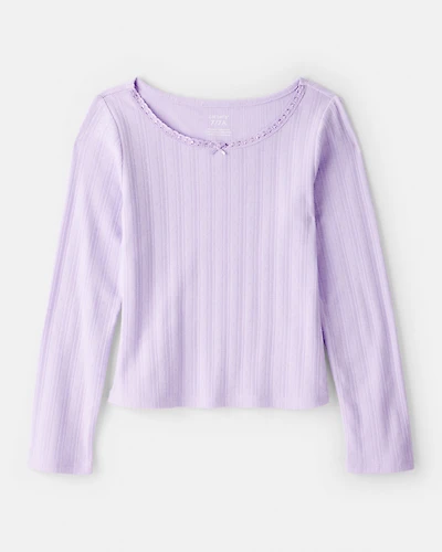 Girls Pointelle Long-Sleeve Top - Purple