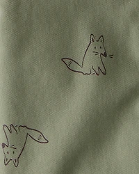 Toddler Boy Racoon Print Cotton Long-Sleeve Hooded Button-Down Shirt - Green