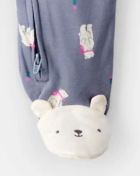 Baby Girl Polar Bear Print 100% Cotton Snug Fit Sleep & Play Pajamas - Grey
