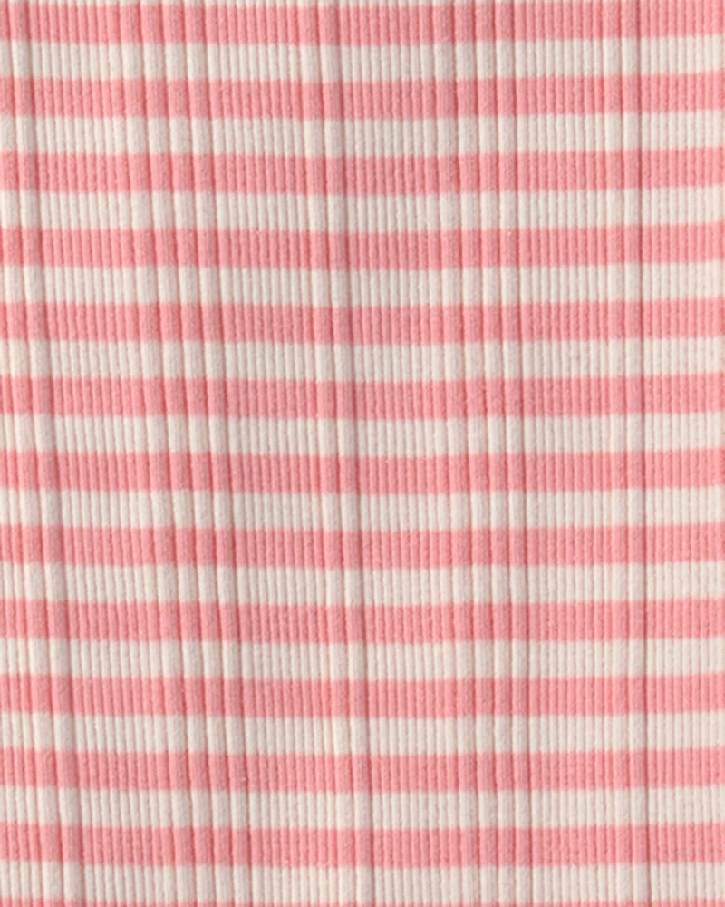 Girls Stripe Ribbed Tee - Pink