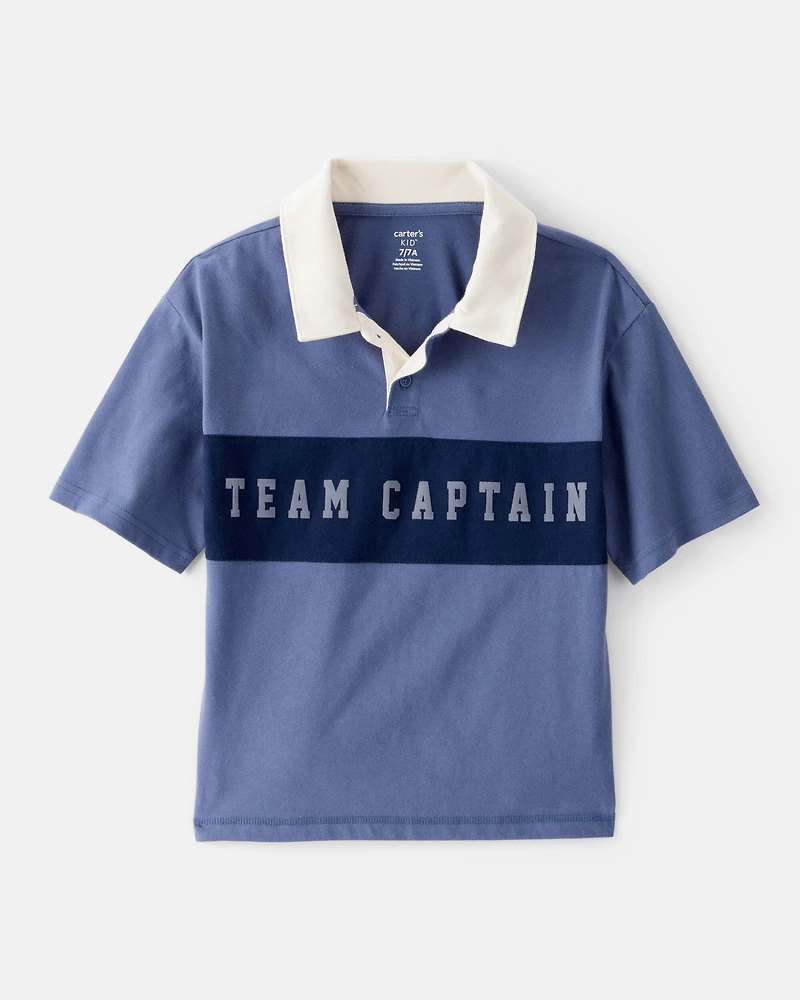 Boys Team Captain Cotton Short-Sleeve Uniform Polo Shirt - Blue