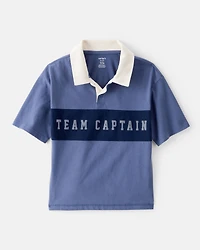 Boys Team Captain Cotton Short-Sleeve Uniform Polo Shirt - Blue