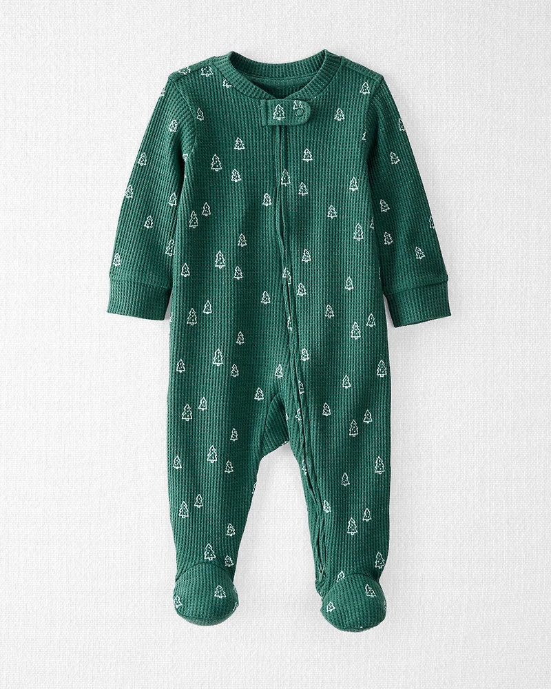 Baby Organic Cotton Waffle Knit Sleep & Play Pajamas in Christmas Tree Print