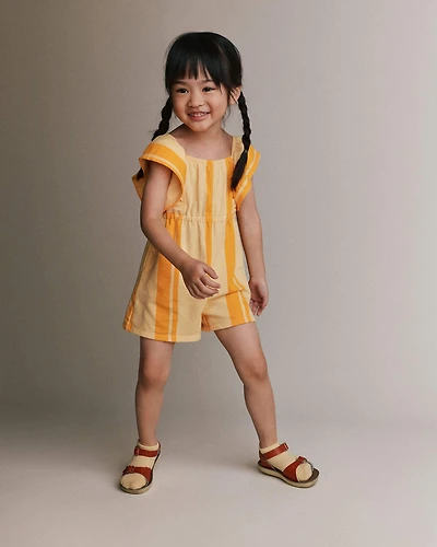 Toddler Girl Ruffle Sleeve Romper in Stripes - Yellow