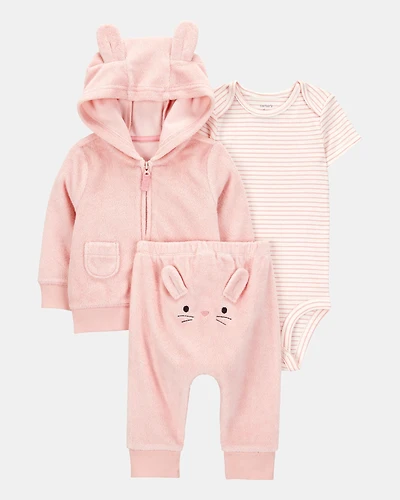 Baby 3-Piece Bunny Little Cardigan Set - Pink