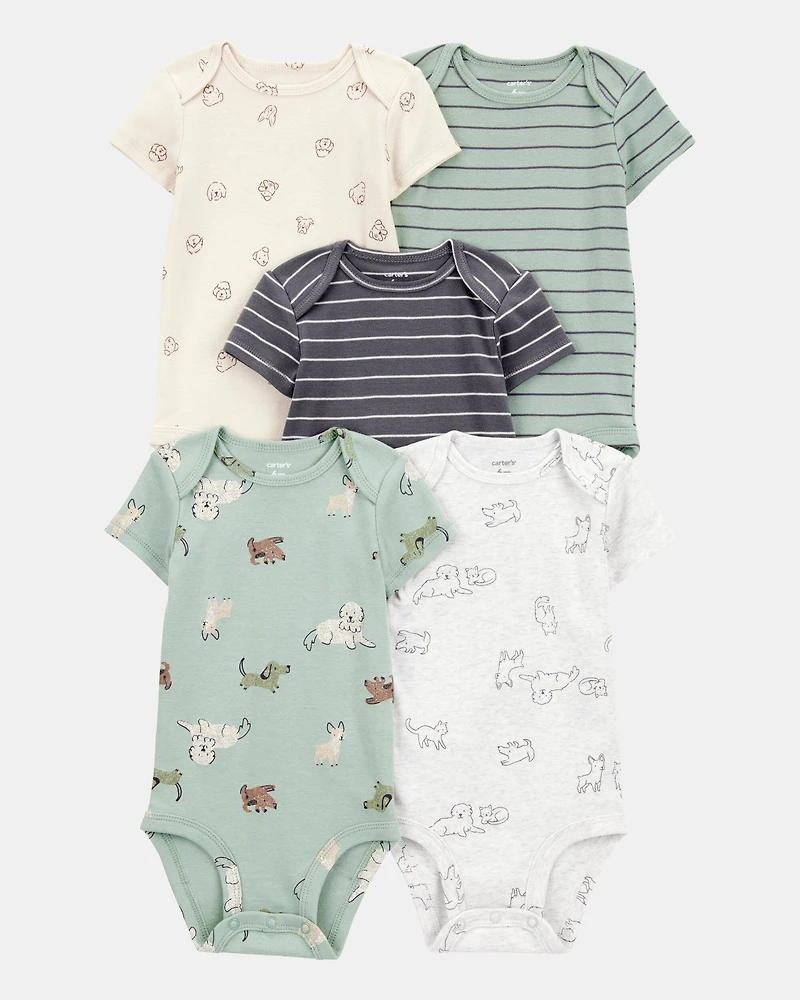 Baby Boy 5-Pack Dog Short-Sleeve Cotton Bodysuits