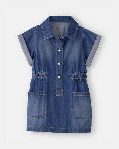 Baby Girl Denim Button-Up Dress - Dark Wash