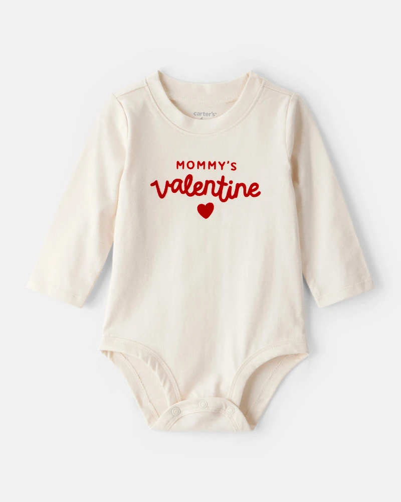 Baby Boy Mommy's Valentine Long-Sleeve Graphic Bodysuit - Cream