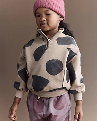 Toddler Boy Quarter-Zip Sweatshirt with Shapes - Khaki