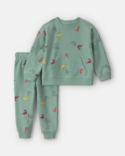 Toddler Boy 2-Piece Dinosaur French Terry Sweatshirt & Pant Set - Green