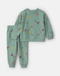 Toddler Boy 2-Piece Dinosaur French Terry Sweatshirt & Pant Set - Green