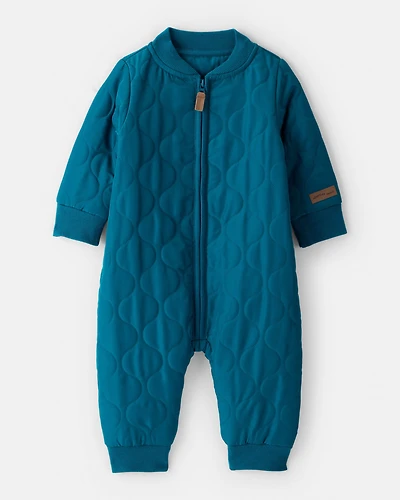 Baby Boy Quilted Long-Sleeve Jumpsuit - Blue