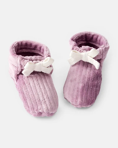 Baby Girl Velour Rib Booties - Pink