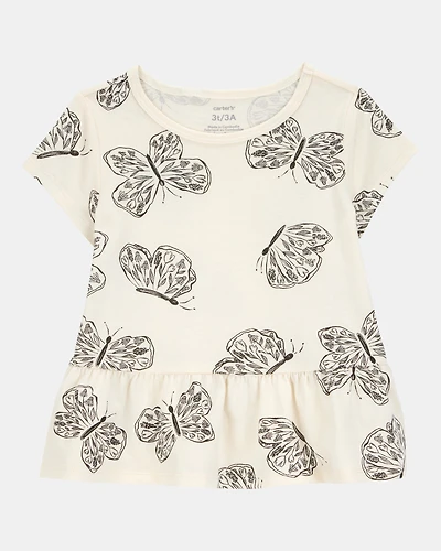 Toddler Girl Butterfly Short-Sleeve Peplum Tee - Cream