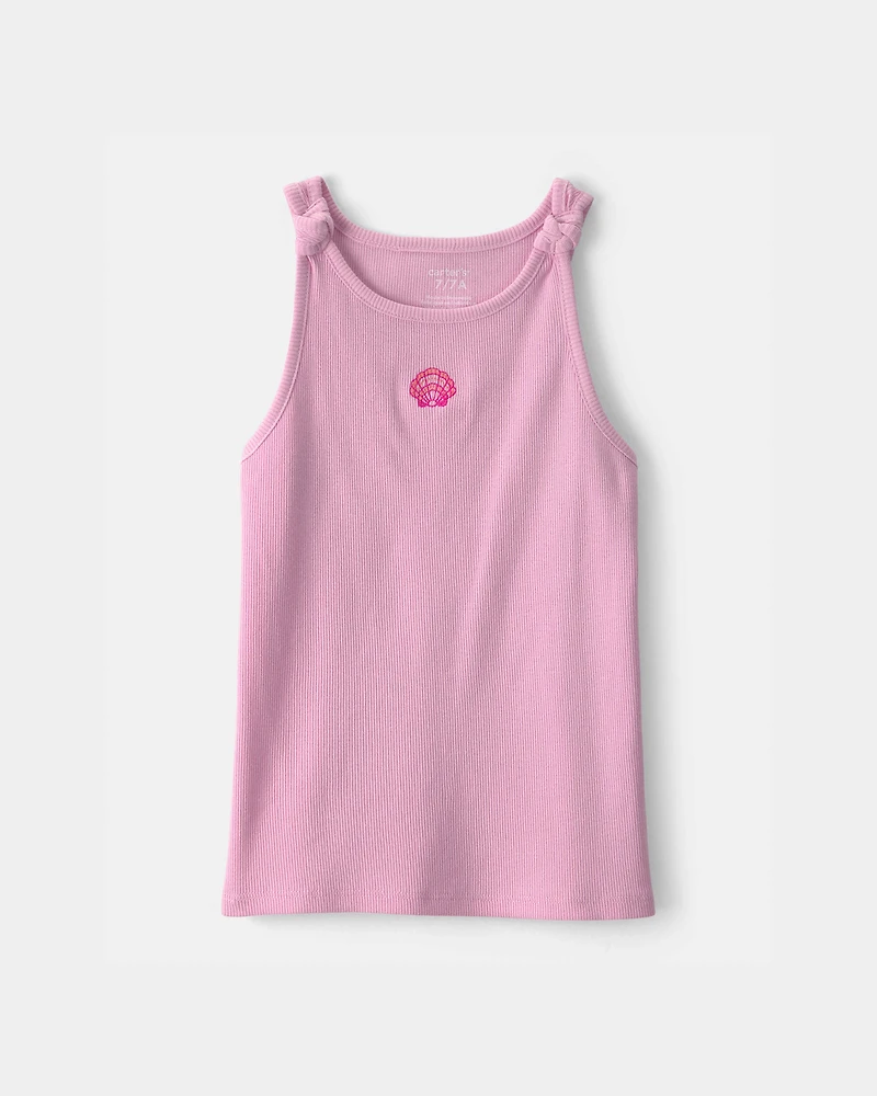 Girls Shell Embroidered Tank Top - Pink