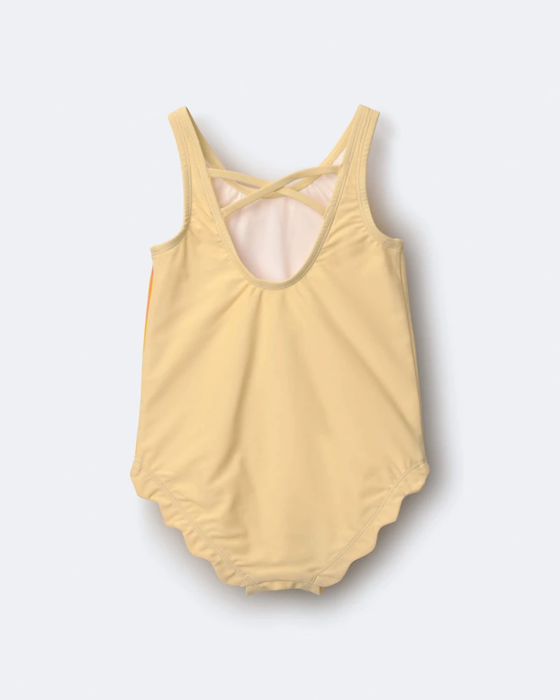 Toddler Girl Scalloped One-Piece Swimsuit in Sun Print - Yellow