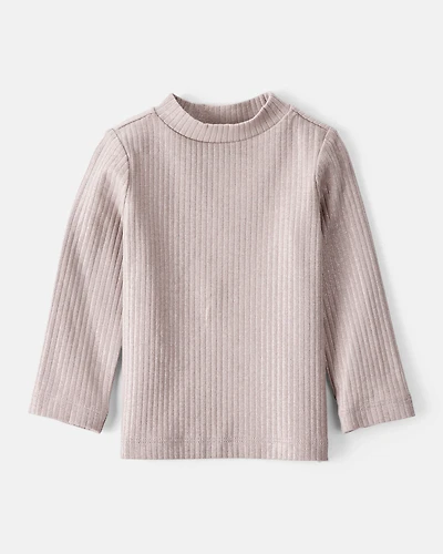 Baby Girl Shimmer Rib Mock Neck Top - Brown