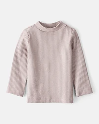Baby Girl Shimmer Rib Mock Neck Top - Brown