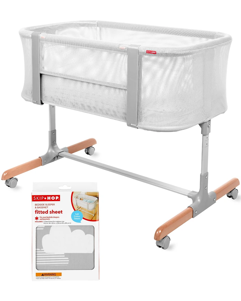 Cozy-Up 2-in-1 Bedside Sleeper & Bassinet Fitted Sheet - Grey Clouds