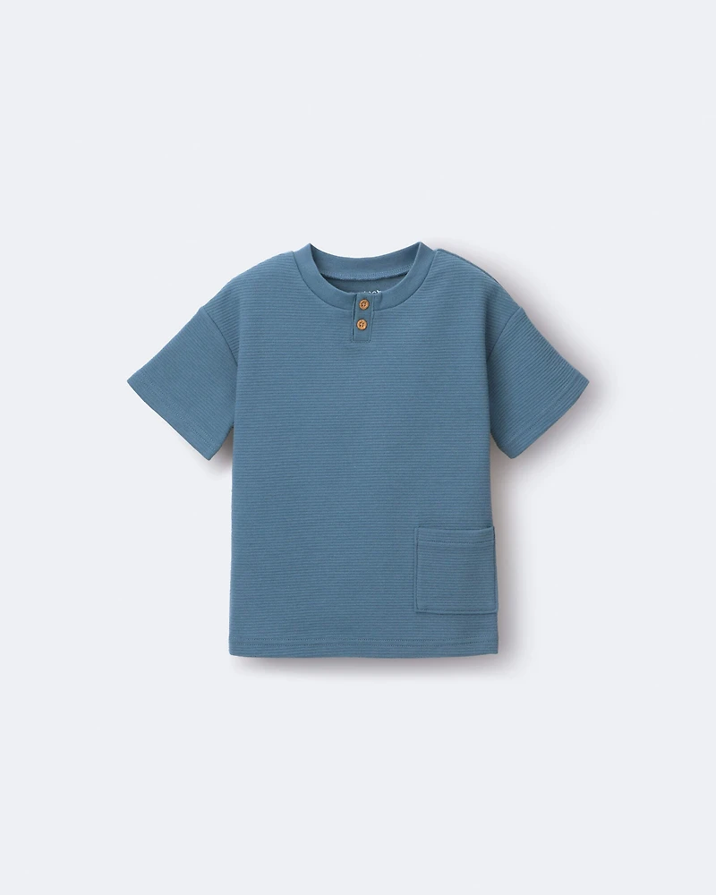 Toddler Boy Henley Tee with Pocket - Slate Blue