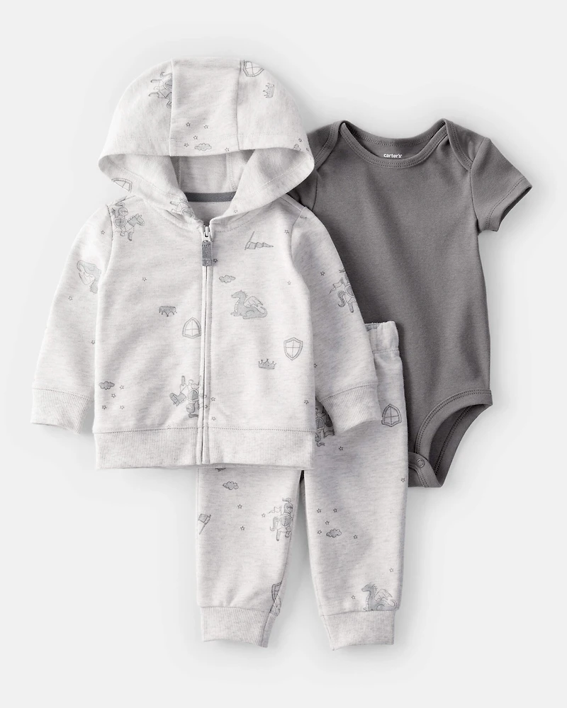 Baby 3-Piece Fairytale Print Little Jacket Set - Ivory/Grey
