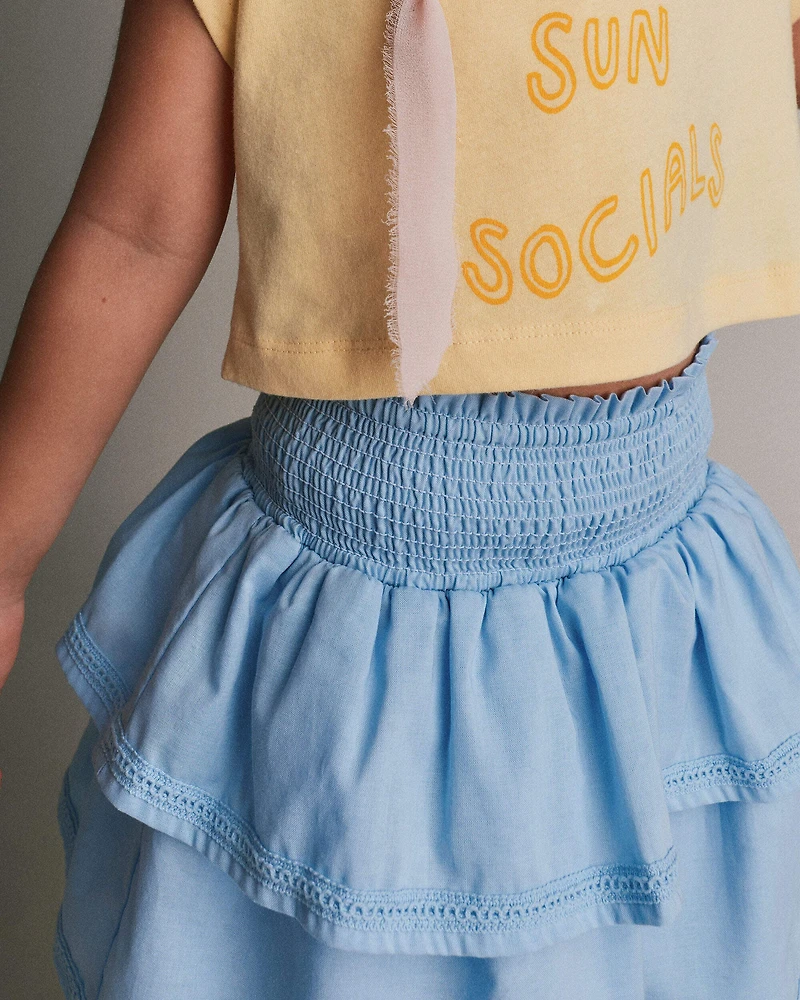 Toddler Girl Smocked Tiered Skirt - Blue