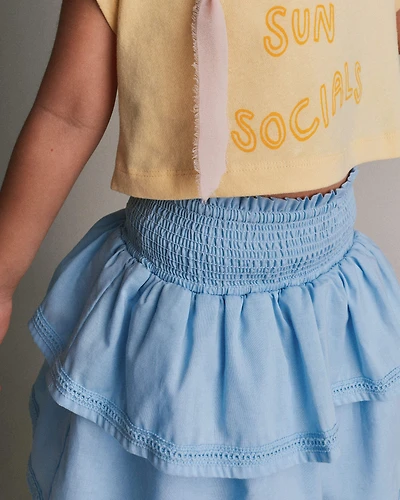 Toddler Girl Smocked Tiered Skirt - Blue