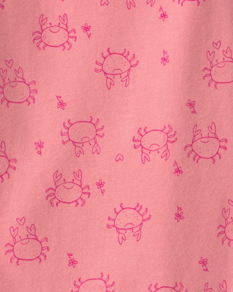 Baby Girl Crab Sleeveless Graphic Bodysuit - Coral