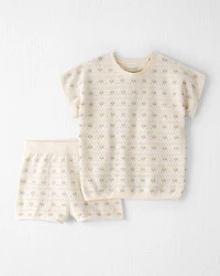 Girls Organic Cotton Sweater Knit Set in Honey Floral Print