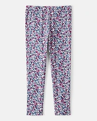 Girls Floral Cotton Pull-On Stretch Leggings - Purple