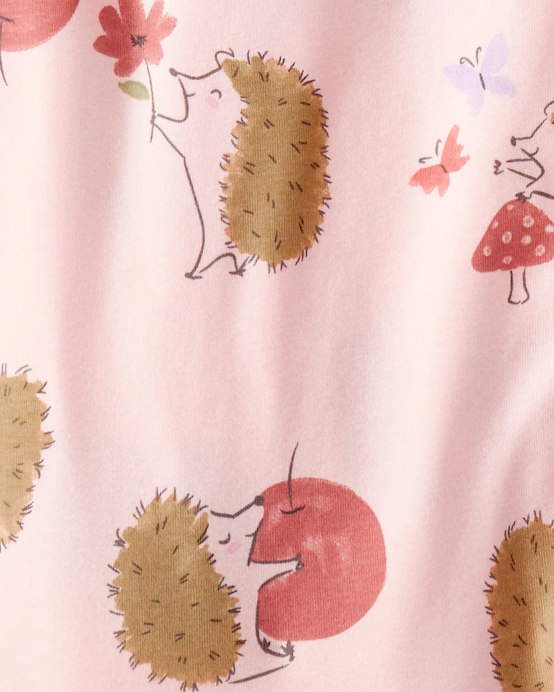 Toddler Girl Hedgehog Print Cotton Long-Sleeve 4-Piece Pajamas - Pink/Orange