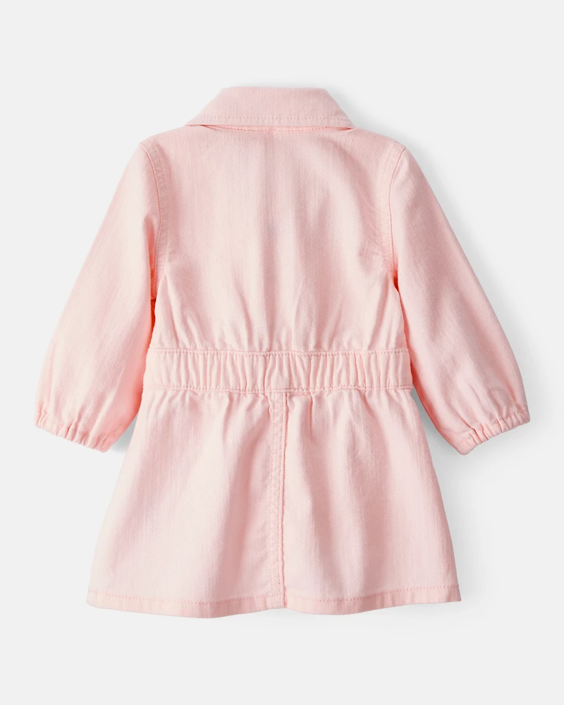 Baby Girl Embroidered Cotton Long-Sleeve Dress - Pink