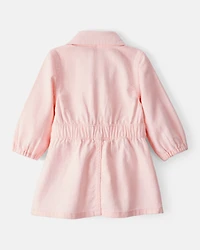 Baby Girl Embroidered Cotton Long-Sleeve Dress - Pink