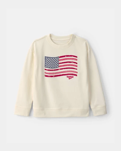 Kids American Flag French Terry Pullover Sweatshirt - Cream