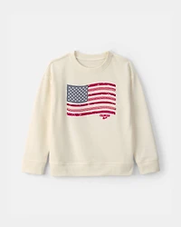 Kids American Flag French Terry Pullover Sweatshirt - Cream