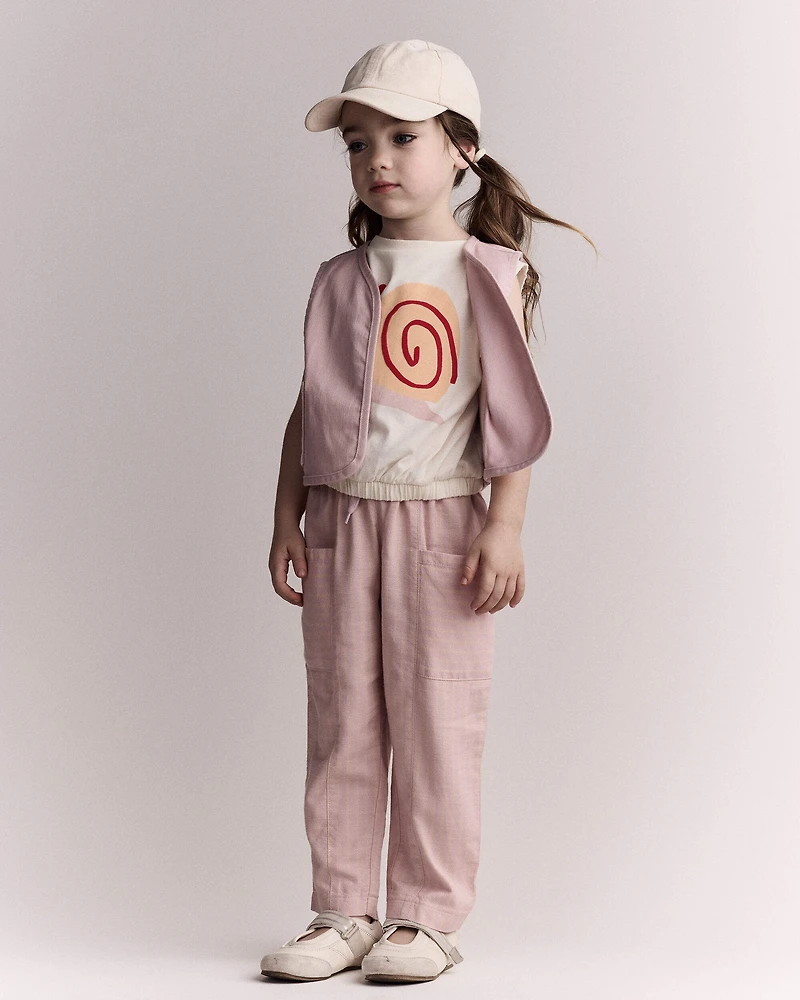 Toddler Girl Cropped Vest with Otter Pockets - Light Pink
