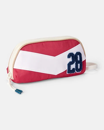 Striped Zip-Up Pencil Case - Red/White