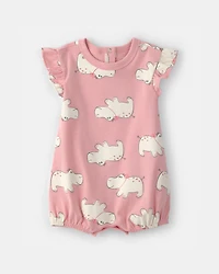 Baby Girl Hippo Short-Sleeve Romper - Pink