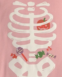 Baby Girl 2-Piece Halloween Skeleton 100% Cotton Snug Fit Pajama Set - Pink