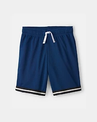Boys Striped Mesh Active Shorts - Navy