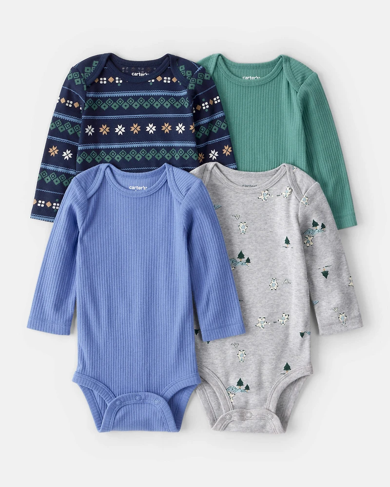 Baby Boy 8-Pack Long-Sleeve Multipack Bodysuits - Blue/Brown/Grey