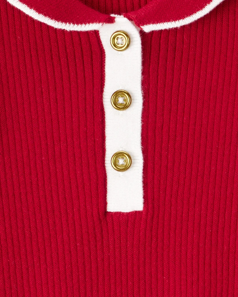 Baby Girl Cotton Long-Sleeve Occasion Dress - Red