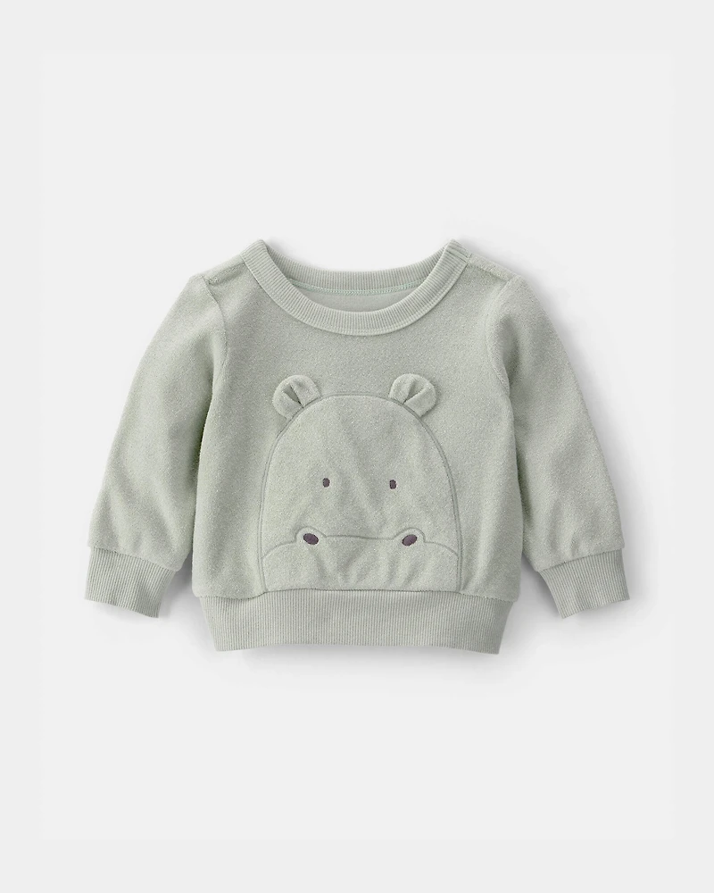 Baby 2-Piece Hippo Terry Pullover Sweatshirt & Pant Set - Green