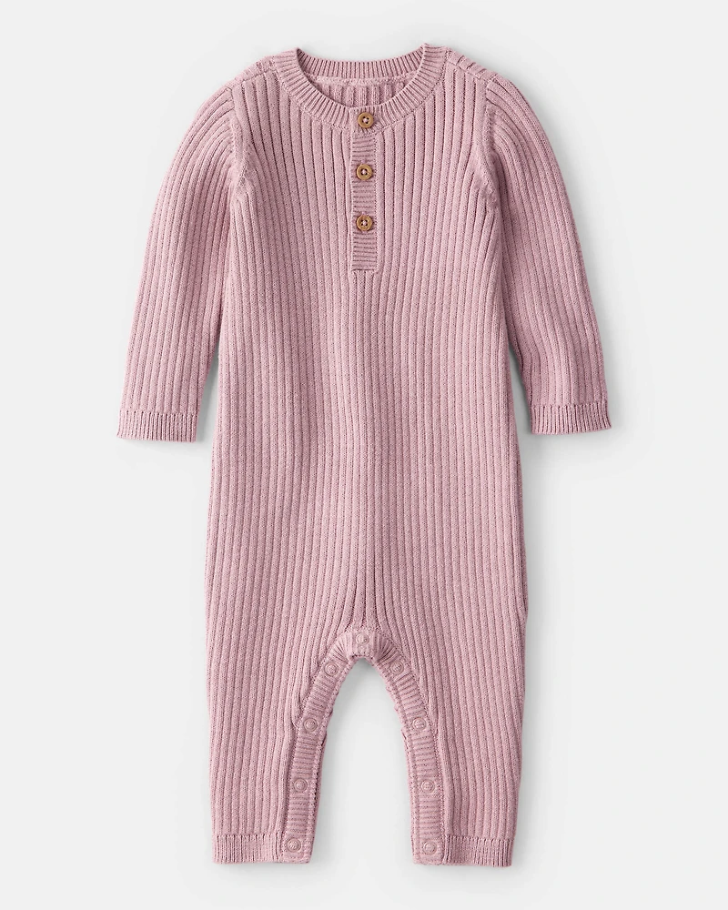 Baby Girl Ribbed Cotton Jumpsuit - Pink