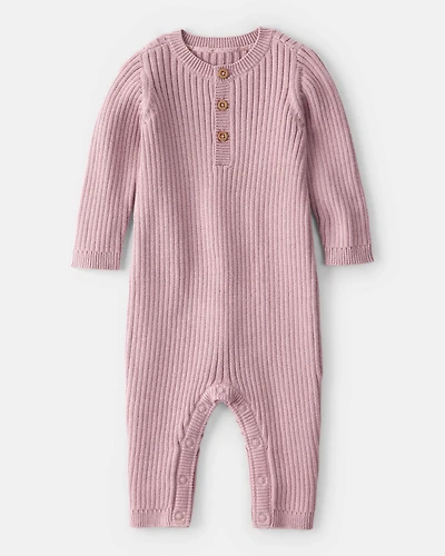 Baby Girl Ribbed Cotton Jumpsuit - Pink