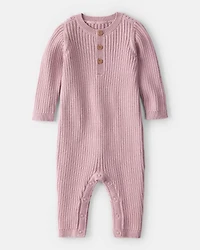 Baby Girl Ribbed Cotton Jumpsuit - Pink