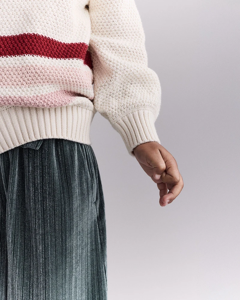 Toddler Girl Striped Pullover Sweater - Ivory