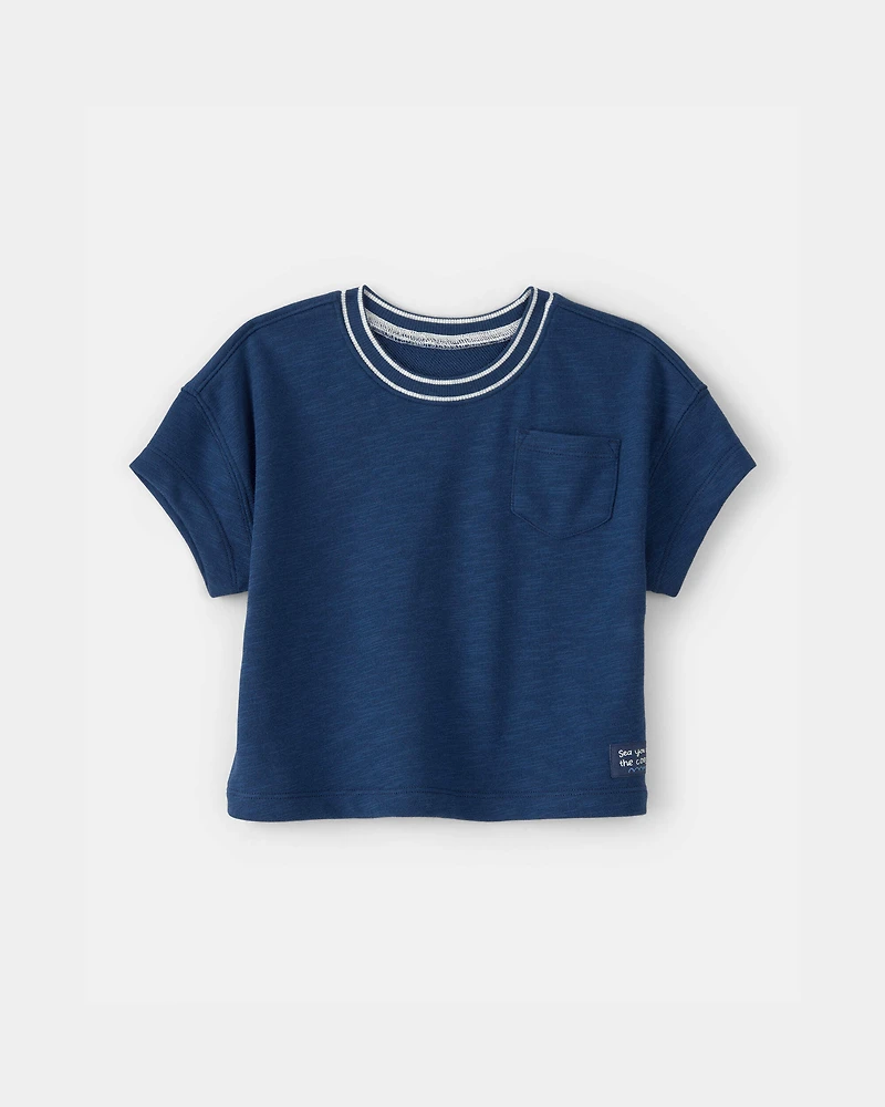 Baby Boy 2-Piece French Terry Pocket T-Shirt & Striped Pants Set - Navy/Grey