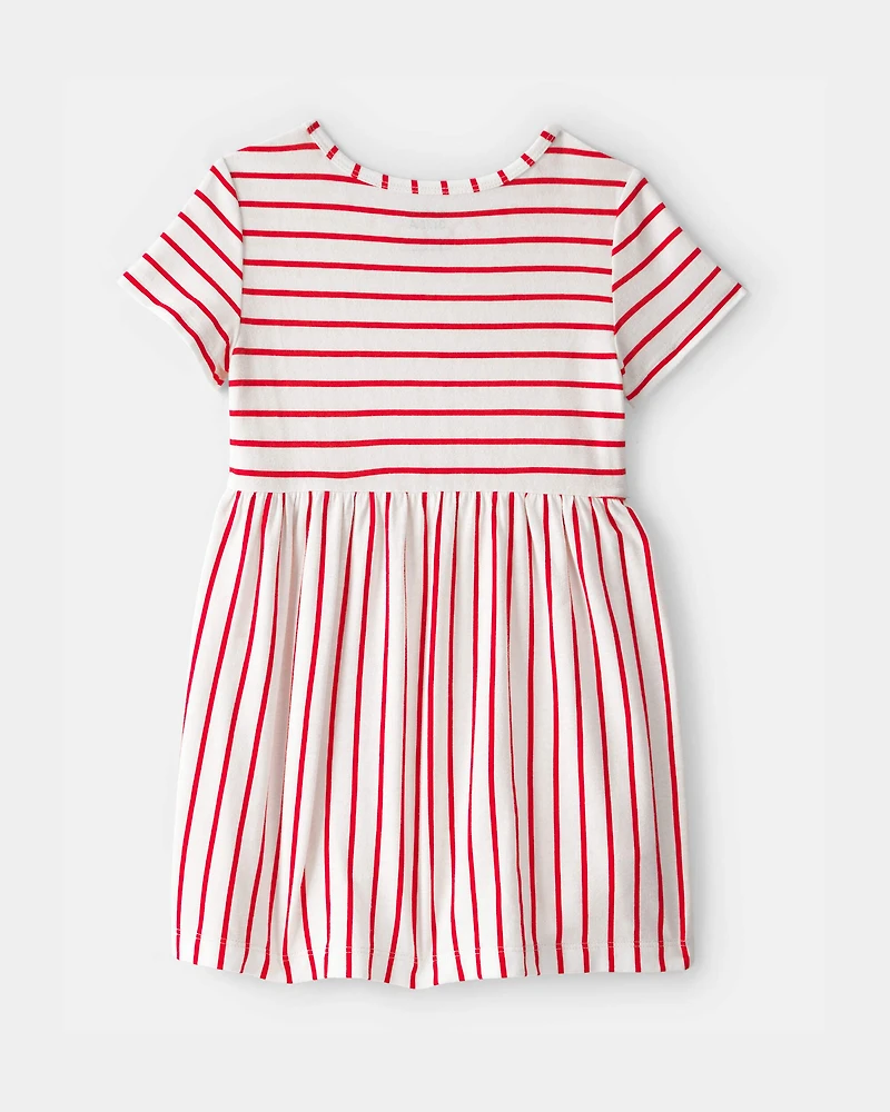 Toddler Girl Striped Short-Sleeve Dress - Red/Ivory