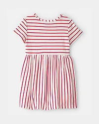 Toddler Girl Striped Short-Sleeve Dress - Red/Ivory